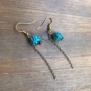 Blue and gold sparkly dangle earrings